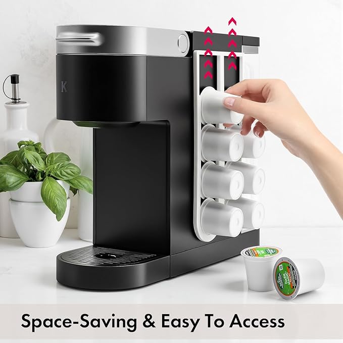 2Pcs White Coffee Pod Holder for Keurig K-Cup, Side Mount Storage Organizer, Wall Mount Design, Space Saving K cup holder, Perfect for Counters Small Space(2 Packs/for 16 K Cups)