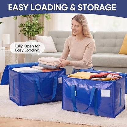 TICONN 16 Pack Extra Large Moving Bags Heavy Duty with Zippers & Carrying Handles, Durable Storage Bags Moving Boxes for Closet Organizers and Storage (16 Pack, Blue)