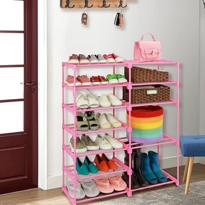 LNYZQUS 7-Tier Large Pink Shoe Rack, 24 -30 Pairs Tall Shoe Organizer Shelf, Kids Boots Stand Organizer For Garage Closet Entryway