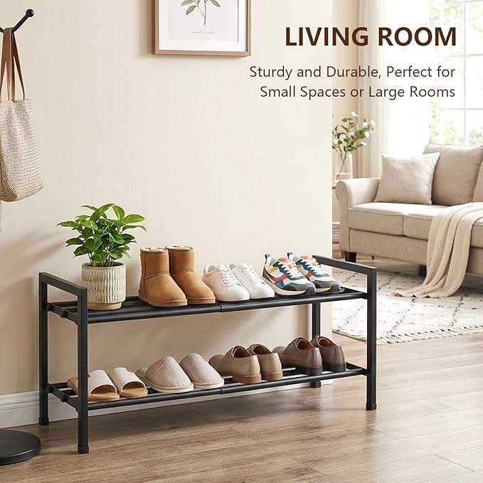 jessie 2-Tier Expandable Shoe Rack, Heavy Duty Metal Freestanding Shoe Shelf Storage Organizer for Entryway Closet Doorway (2 layer)