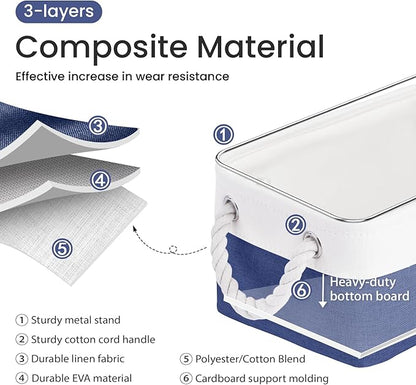 Storage Baskets for Shelves 11.8x7.9x5.2 Inch, Foldable Fabric Storage Bins with Handles, Small Storage Baskets for Organizing Closet, Office, Home Organization (6-Pack, White&Blue)