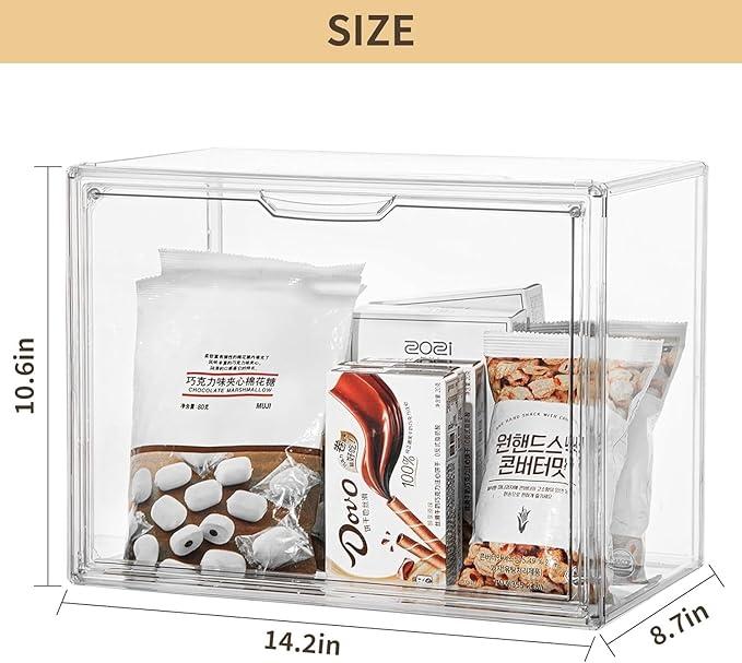 ZLLZUU Clear Storage Bins with Lids, 2 Pack Acrylic Display Case with Magnetic Door for Cosmetic Collectibles Large Figures Models, Stackable Acrylic Storage Box for Home Office Living Room Dorm