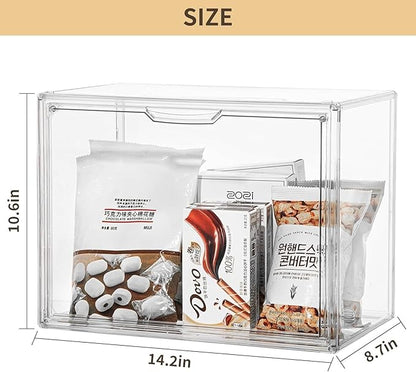 ZLLZUU Clear Storage Bins with Lids, 2 Pack Acrylic Display Case with Magnetic Door for Cosmetic Collectibles Large Figures Models, Stackable Acrylic Storage Box for Home Office Living Room Dorm