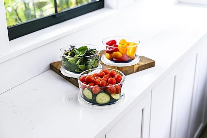 6-Piece Glass Food Storage Containers Set (3 Containers + 3 BPA-Free Lids) | 4-Cup, Leakproof | Microwave, Freezer, Oven & Dishwasher Safe | Ideal for Meal Prep & Pantry Organization, White