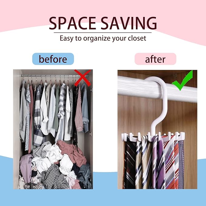 2Pack Circular Tie Hanger Updated Twirl Tie Rack Adjustable Twirl Tie Rack Tie Belt, Multipurpose Organizer for Closet Storage