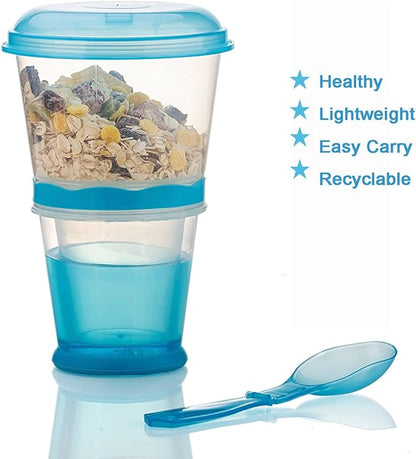 Cereal On The Go, Cup Container Breakfast Drink Milk Cups Portable Yogurt and Travel To-Go Food Containers Storage With Spoon(Blue)