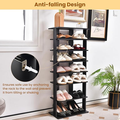GOFLAME 7-Tier Tall Shoe Rack, Patented Freestanding Shoe Shelf Storage Organizer for 14 Pairs of Shoes, Space-Saving Vertical Shoe Stand for Entryway, Closet, Living Room, Black