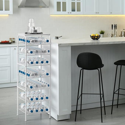 Vrisa Water Bottle Organizer 7 Tier Free Standing Water Bottle Holder Stand with Storage Shelves Beverage Drink Soda Can Rack Dispenser Metal Storage Shelf for Kitchen Pantry Party Office, White