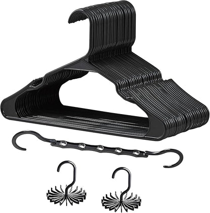 VECELO 25 Pack Plastic Hangers-Clothes Hangers with Shoulder Non Slip Notches,Clothing Hangers for Closet Space Saving-Heavy Duty Coat Hanger,Black