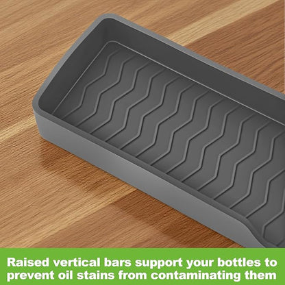 30 Inch Magnetic Stove Top Shelf | 3-Zone Kitchen Organizer with Anti-Slip & Anti-Fall Design | Heat Resistant (-40°F to 446°F) Food-Grade Silicone Spice Rack for Flat-Top Stoves, Grey