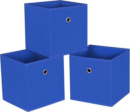 Foldable Storage Cubes Bins ,11 Inch Cloth Storage Cube Fabric Storage Box Cubes Organizer Baskets with Handles for Home Organizer Set of 3 (Dark Blue)