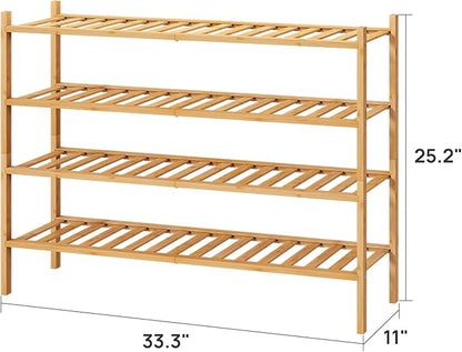 viewcare Shoe Rack, 4-Tier Long Shoe Rack for Entryway, Bamboo Wood Shoe Shelf for Closet & Hallway, Long 33IN | Beautiful | Functional | Sturdy | Durable