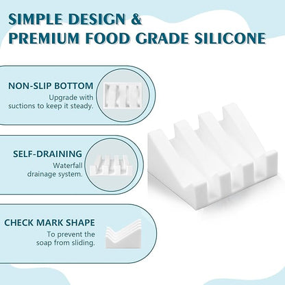 Self Draining Soap Dish Holder,Silicone Soap Dish,for Bathroom,Kitchen, Sponges，Can Extend Soap Life，Keep Soap Bars Dry and Easy Cleaning (N-White,3-Pack)