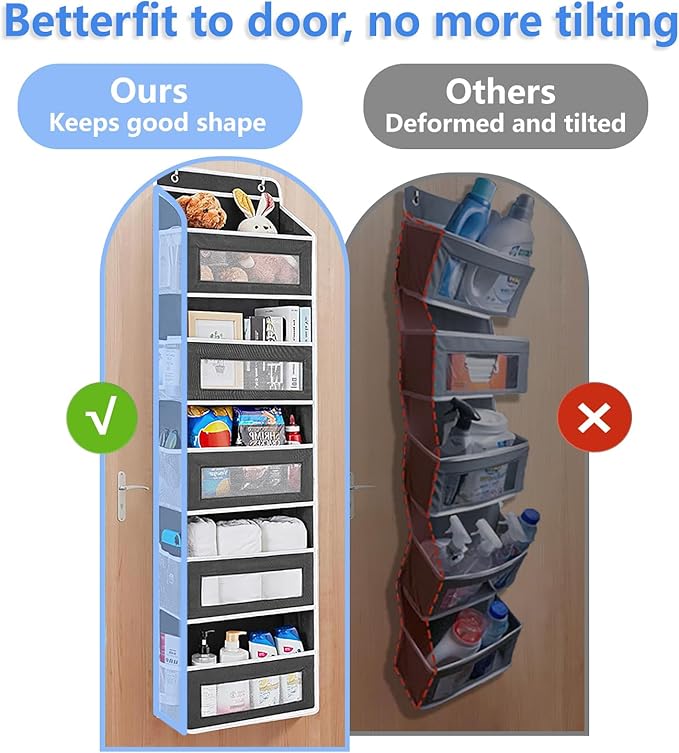 Over the Door Organizer with 5 Front Pockets and 5 Mesh Side Pockets,Extra Large Hanging Organizer for Over the Door Storage in Bedroom, Bathroom,Pantry, Nursery (Black)