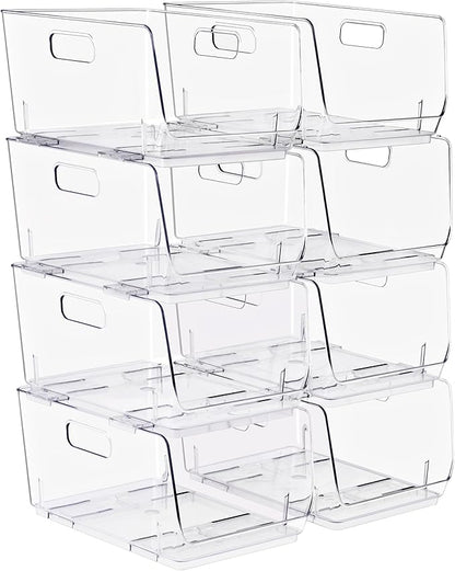 Sorbus Stackable Storage Bins Open Front, Clear Stackable Storage Bins, Pantry Bins for Storage and Organization, Acrylic Stackable Bins for Kitchen, Clear Pantry Organizer Bins (Medium 8 Pack)