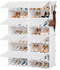Simple Deluxe 8-Tier Shoe Rack Organizer with Doors, Stackable Shoe Storage Cabinet for Entryway Closet, Plastic Shoe Shelf with Metal Frame, Holds up to 32 Pairs for Bedroom Hallway, White