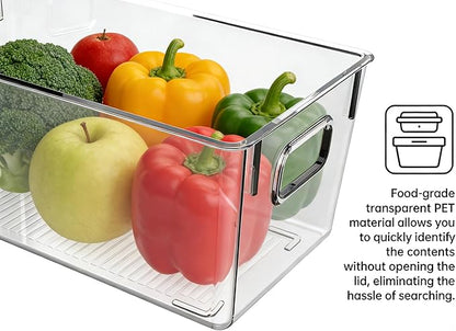 4 Pack Clear Plastic Storage Bins with Handles, Pantry Organizers & Storage Containers, Cabinet Organizer, Home Organization Must Haves for Kitchen, Laundry Room, Office, Closet, Garage & Freezer,L