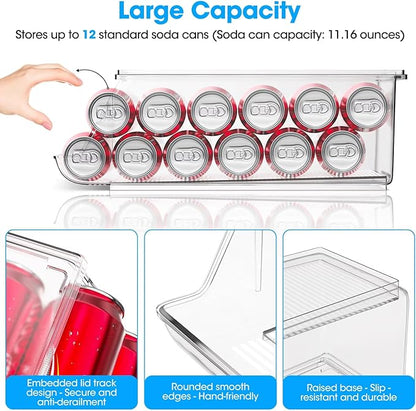 2 Pack Stackable Soda Can Organizer with Lids, Refrigerator Organizers and Storage, Clear Organizers for Pantry, Freezer, Kitchen – Holds 12 Cans Each