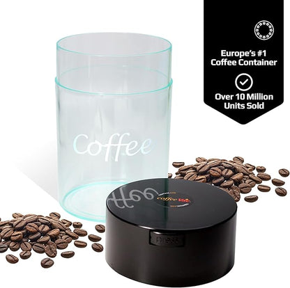 Coffeevac 1LB – Patented Airtight Container | Multi-use Vacuum Container Works as Smell Proof Containers for Ground Coffee and Coffee Bean Containers. Black Cap and Clear Body with Logo