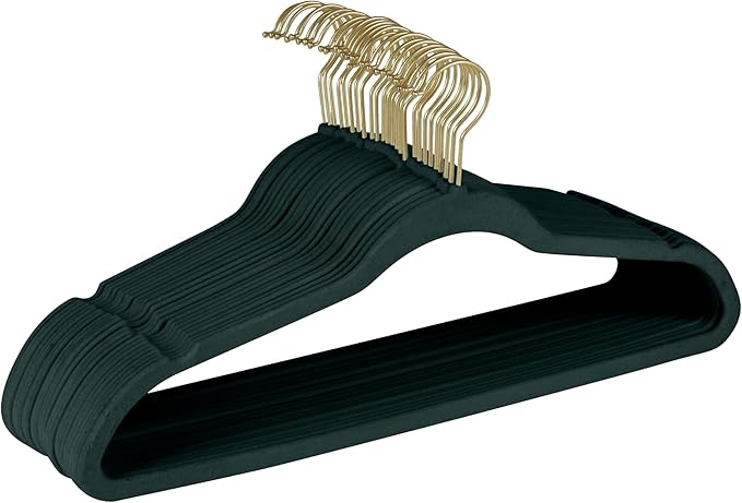Simplify Slim Velvet Gold Hook Clothes Hangers | 100 Pack | Non-Slip| Closet Storage | Organization Durable | Emerald