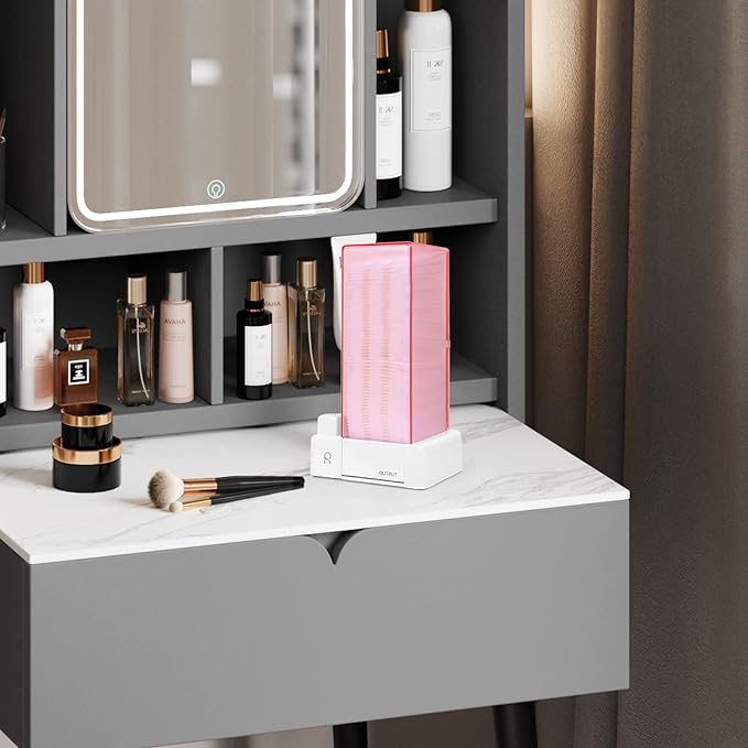 Automatic Cotton Pad Holder, Square Press Out Cosmetic Cotton Makeup Removers Pad Holder, Makeup Cotton Organizer Container Dispenser Storage Display Rack(Pink)