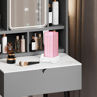Automatic Cotton Pad Holder, Square Press Out Cosmetic Cotton Makeup Removers Pad Holder, Makeup Cotton Organizer Container Dispenser Storage Display Rack(Pink)