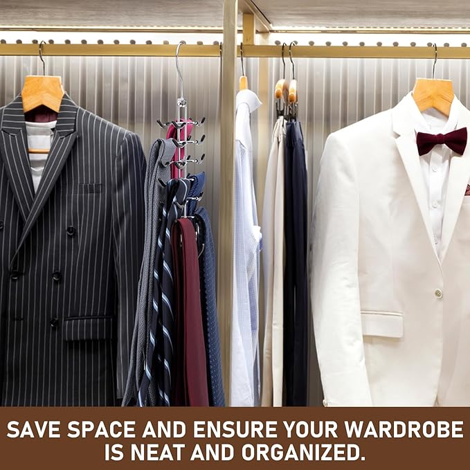 Kathfly 3 Pcs Swivel Tie and Belt Hanger for Closet with 26 Metal Hooks, Necktie Organizer for Men, Large Capacity Tie and Belt Chrome Hanger， 360 Degree Swivel Space Saving Organizer, Black