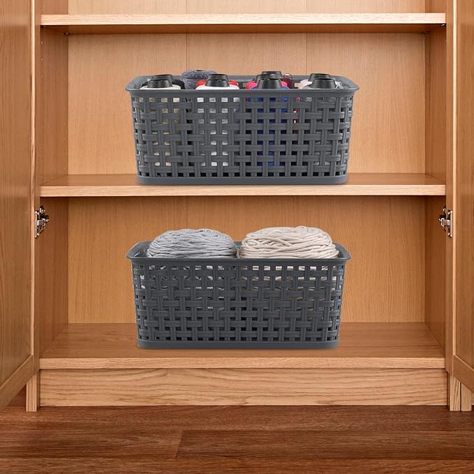 6-Pack Plastic Woven Storage Baskets, Small Baskets
