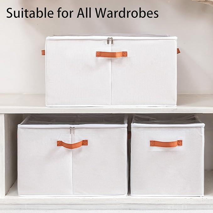 (2 Pack) Shoe Organizer for Closet, Shoe Storage Bins Foldable Shoe Storage Box Containers with Clear Cover and Sturdy Handles,Shoe Rack for Closet Storage for Sneakers Heels Slippers (Beige Medium)