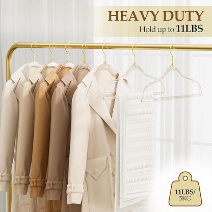 50 Pack Clear Plastic Hangers with Gold Glitter, Acrylic, Ultra Slim, Space Saving, for Coats, Pants, Suits, Shirts, Skirts, Dress Clothes