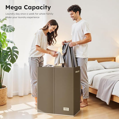 SOLEDI Large Double Laundry Hamper with Lid, Collapsible Clothes Hamper 2 section with Removable Bags, Space-Saving Laundry Basket for Bedroom, Dorm, College