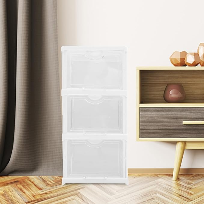 Stackable Shoe Storage Organizer Box with Lid, Foldable 3-layer Drawer Shoe Cabinet for Sneakers and Heels, Boot Holder for Closet and Entryway