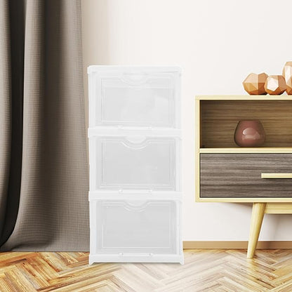 Stackable Shoe Storage Organizer Box with Lid, Foldable 3-layer Drawer Shoe Cabinet for Sneakers and Heels, Boot Holder for Closet and Entryway