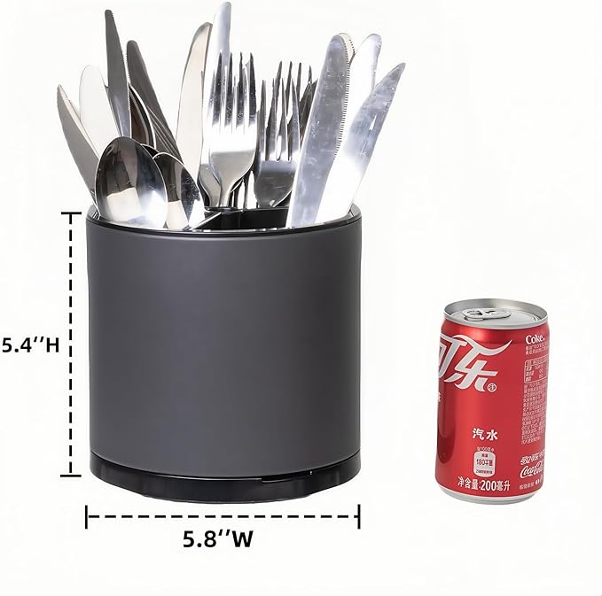 LIBODOUR Silverware Organizer Kitchen Utensil Holder 360°Rotating For Counter Organizer Stainless Steel Storage Silverware Caddy 3 Compartment Flatware Spoon Spatula Tool Cutlery Container(Grey)