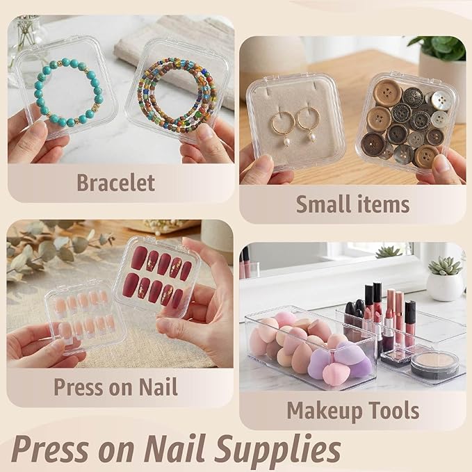 Clear Press On Nail Storage Containers 12-Pack Stackable Cases, Press Ons Nail Packaging Organizer Case, Acrylic Tips and Fake Nails Display Box for Travel and Salon Use (Clear 06)