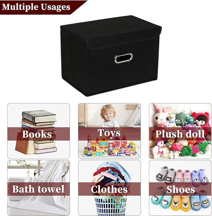 STOREONE Fabric Storage Cube Bins Foldable Organizer Container Collapsible Basket with Lids and Metal Handles, for Home, Bedroom, Closet 8 Pcs (Black)