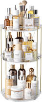 Delamu 3 Tier Rotating Makeup Organizer for Vanity, Skincare Organizer for Bathroom Counter, Spinning Perfume Organizer Cosmetic Holder with Large Capacity, Clear