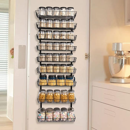 SWOMMOLY Adjustable Wall Mount Spice Rack, 9-Tier Dual-use (Multi-use) Organizer, Black