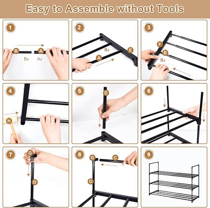 3-Tier Expandable Shoe Rack for 16-20 Pairs, Adjustable Metal Shoe Storage, Upright or Upside Down, Stackable, 15.7" W x 12" D x 21.45" H for Entryway, Door Entrance,Closet