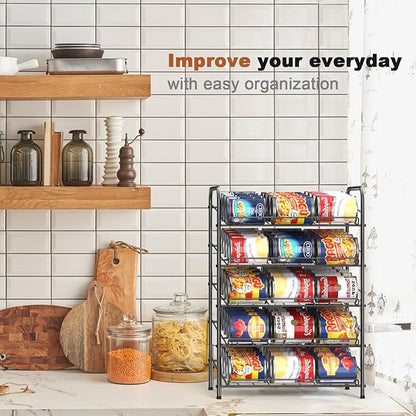 MOOACE Can Rack Organizer, 5 Tier Can Storage Dispenser Holds up to 60 Cans, Can Organizer, Great for the Pantry Shelf, Kitchen Cabinet or Counter-top, Cabinet, Canned Food Organizer, Black