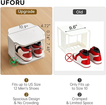 UFORU Vertical Shoe Rack, 9-Tier Plastic Stackable Storage Shelf for Small Closets and Narrow Spaces, Compact Free Standing Shoe Racks for Entryway Bedroom Dormitory