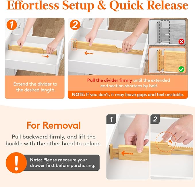 Lifewit 2.36" High 5 Pack Bamboo Drawer Dividers, 14.2-22" Expandable Kitchen Drawer Dividers, Adjustable Drawer Dividers for Clothes, Drawer Separators for Dresser, Kitchen, Bedroom, Bathroom