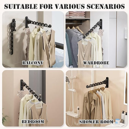 Wall Mounted Clothes Hanger Rack Folding Wall Mounted Clothes Hanger for Laundry (Black)