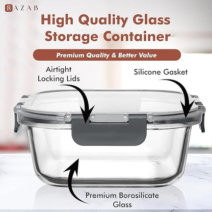 Razab 2 PC 1200ML / 41 Oz Glass Food Storage Containers with Lids - Airtight & Leakproof - Microwave/Oven/Freezer Safe - BPA Free - Ideal for Meal Prep, Storing Leftover & Lunch