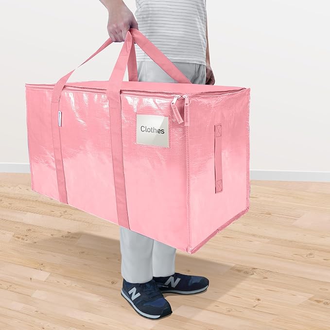 TICONN 4 Pack Extra Large Moving Bags Heavy Duty with Zippers & Carrying Handles, Durable Storage Bags Moving Boxes for Closet Organizers and Storage (4 Pack, Coral)