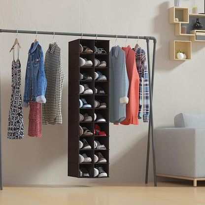 Libeder Hanging Shoe Organizer for Closet, Hanging Closet Organizers 20 Section Shoe Shelves, Space Saving Shoe Holder & Storage, Coffee, 12''W×12''Dx 50''H
