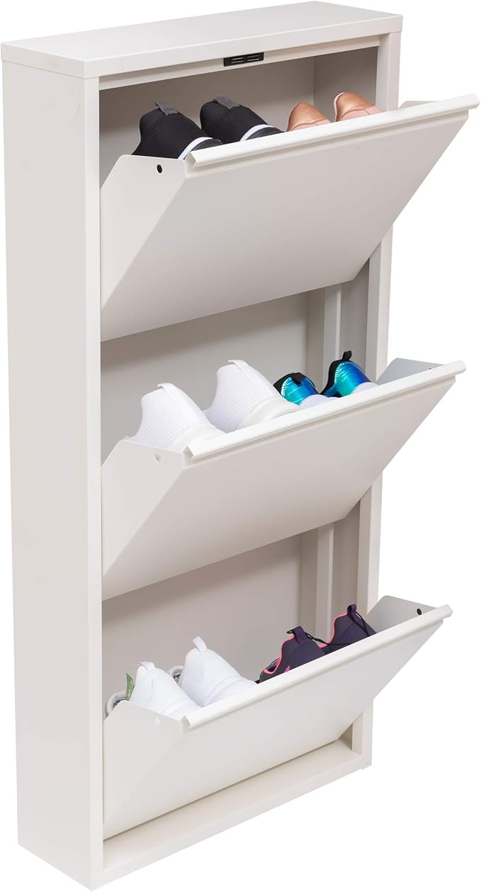 Mabel Home Modern 3 & 4 Drawer Shoe Cabinet, 3-4Tier Shoe Rack Storage Organizer, (White) (3 & 4Tier) (3 Tier)