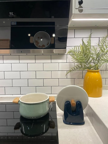 Pot Lid Holder, Large Ceramic Lid Rest for Kitchen Countertop & Stovetop - Heat Resistant, Stable Design for Pans & Pots (Blue)