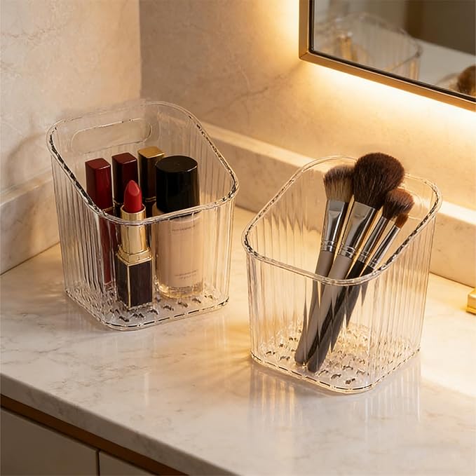 4 Pack Acrylic Wall Mounted Storage Racks, Stackable Cabinet Door Storage Containers For Bathroom Kitchen Pantry Office Holds Remote Controls Makeup & Small Items