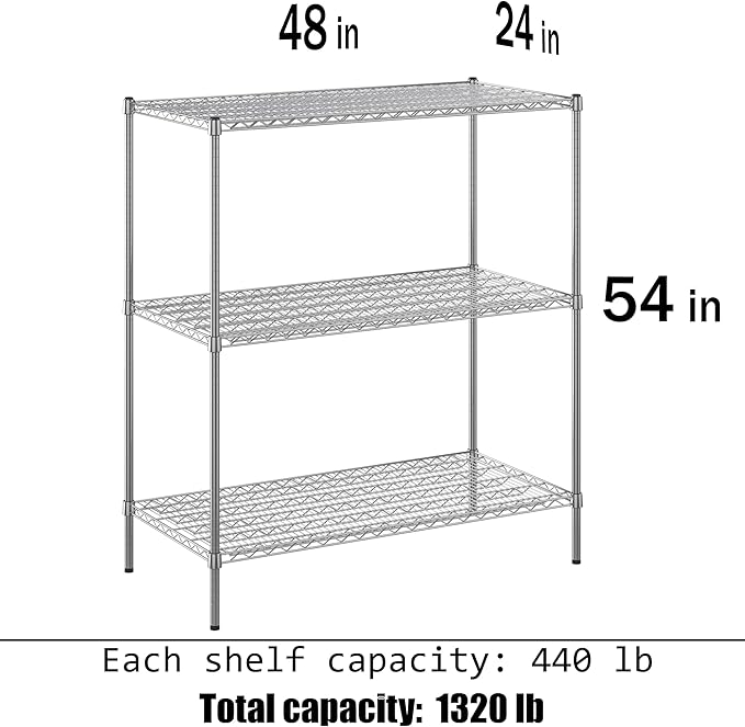 24" Deep x 48" Wide x 54" Height Wire Shelving Kit | 3-Tier | NSF Commercial Storage Rack Unit